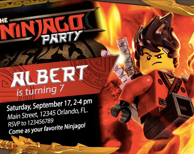 Birthday Invitation LEGO Ninjago The Movie - KAI - We deliver your order in record time! Less than 4 hours! Ninja - Ninjago Party