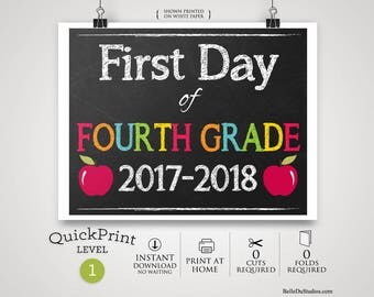 50% OFF SALE - Printable First Day of Fourth Grade Sign, First Day of School Sign, Instant Download, Print at Home, No Waiting