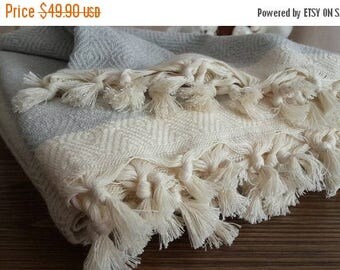 SALE Gray Woven blanket - Organic BedSpread - Pure Cotton blanket in Gray Diamond - Large BedCover - Luxurious Quality Home Linen - Gift