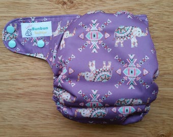 Trippy Trunks cloth diaper - AIO cloth diaper - one size cloth diaper - all in one - hemp bamboo diaper - elephant diaper - wahm - baby girl