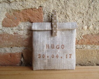 Pouch dragees customizable natural linen box, pouch, pouch with clothespin name Brown/caramel