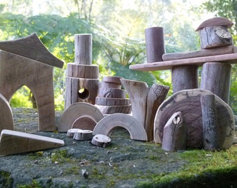 Tree Blocks, Fairy Building Blocks, Natural Wooden Building Blocks, Set of 30 Blocks