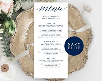 Items similar to Navy wedding menu template Nautical menu card Navy blue menu ideas Wedding menu download Wedding dinner menu DIY Elegant wedding menu #vm53 on Etsy