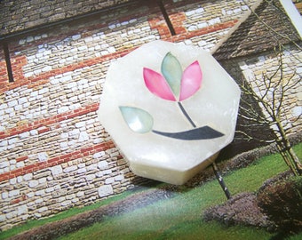 Octagon Shaped Box, Carved Stone Box, Carved Soapstone Box, Decorative Box with floral inlay, Mother of Pearl Inlay, Trinket Box, Ring Box