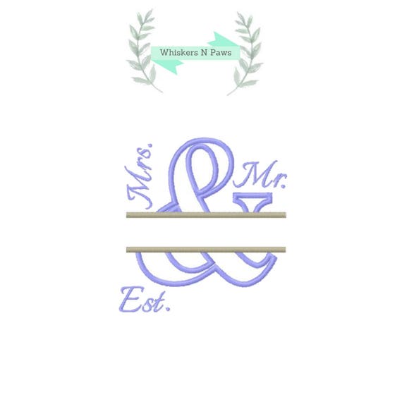 Mr and Mrs Applique Embroidery Design in 9 formats.. 4x4 & 5x7