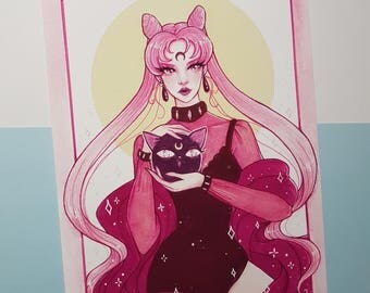 Black Lady | Sailor Moon Art | Wall Art Print, villain, girl illustration, sailor senshi, anime drawing, copic marker, anime fan art
