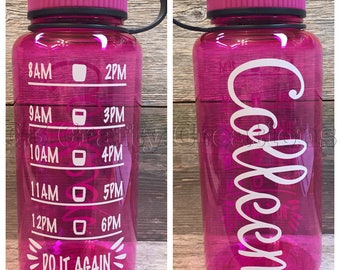 Personalized motivational water bottle, double sided water tracker, personalized water bottle