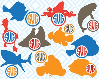 Finding Dory Monogram, Digital Cuting Files, Svg Files for Silhouette, Cricut, Dory SVG, Nemo Monogram, Finding Nemo SVG, 08luna
