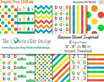 50% OFF SALE Sesame Street Inspired digital paper pack for scrapbooking, Making Cards, Tags and Invitations, Instant Download