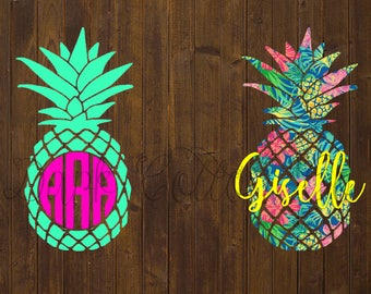 Pineapple Decal - pineapple monogram, custom decal, custom monogram, yeti decal, yeti tumbler, glitter tumbler, glitter decal, pineapple
