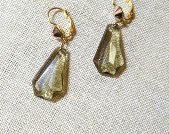ZELDA Golden and grey earrings smoky quartz