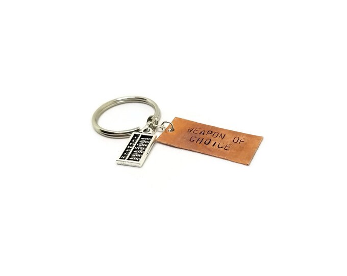 Weapon of Choice Hand Stamped Copper Key Chain, Abacus Charm Keychain, Math Gift, Gift for Nerd, Mathlete Keychain, Unique Birthday Gift