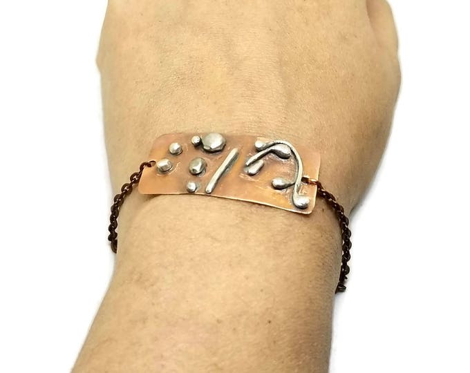 Mixed Metal Abstract Bracelet, Copper and Sterling Silver Bracelet, Unique Birthday Gift, One of a Kind, Gift for Her