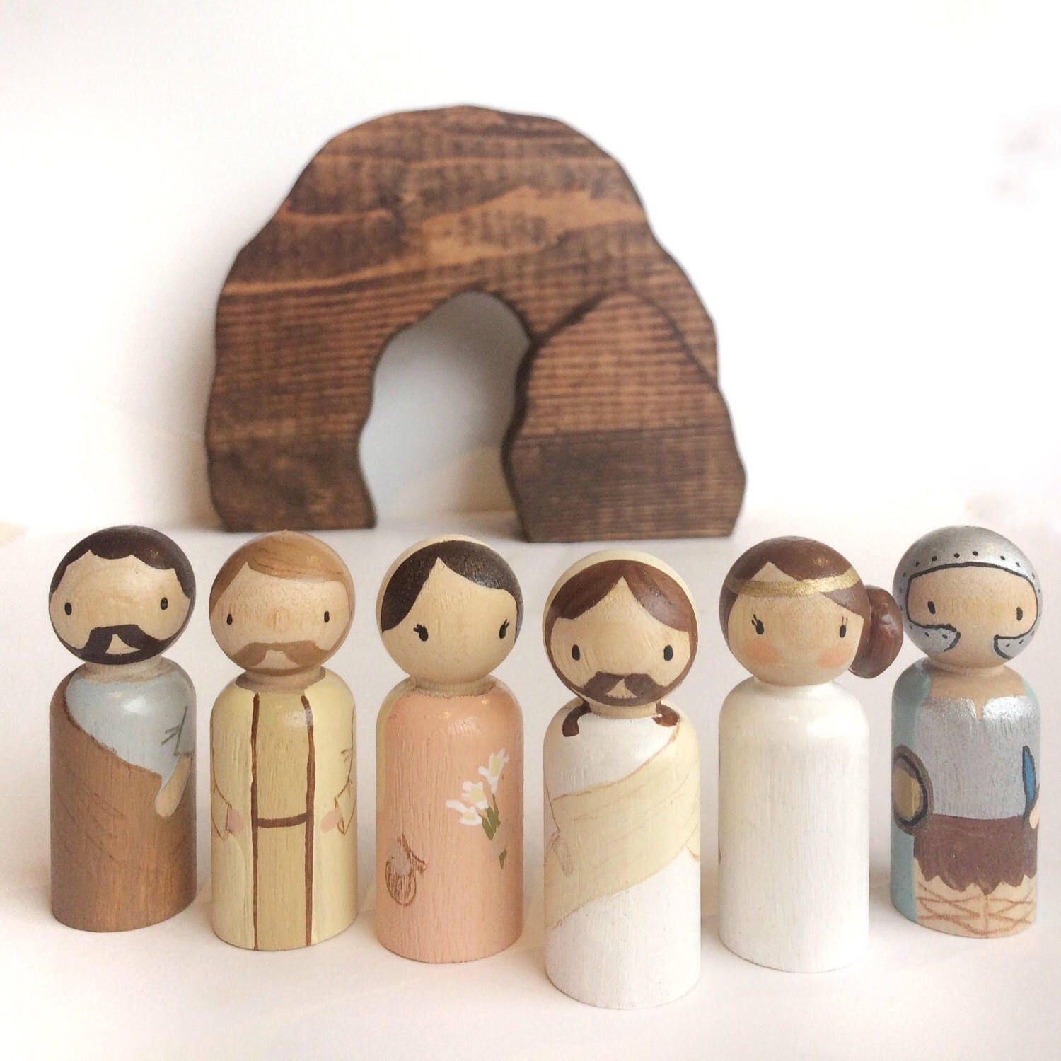 Easter Creche Jesus Resurrection Wooden Peg Doll Set Christian