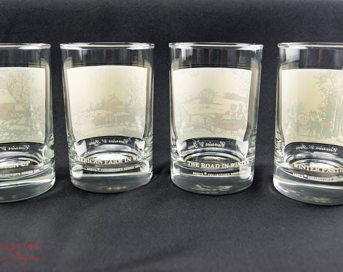 Classic Currier & Ives Wintertime Scenes Glass Set | Vintage Arbys Old Fashioned Glasses | 12 Oz Winter Glasses - Set Of 4 Classic Currier & Ives Wintertime Scenes Glass Set | Vintage Arbys Old Fashioned Glasses | 12 Oz Winter Glasses - Set Of 4