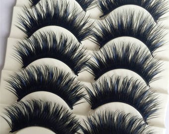 5 Pairs Black & Blue Charming Thick Eye Lashes Extension Party Makeup Cross Fake Makeup False Eyelashes