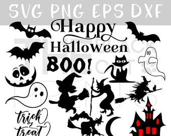 Happy Halloween clip art SVG Halloween bundle svg cut files Creepy silhouettes cuttable files SVG cutting files Witch Pumpkin Ghost Bat Cat