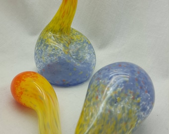 Orange, Yellow, and Periwinkle Glass Sherlock Tobacco Pipe