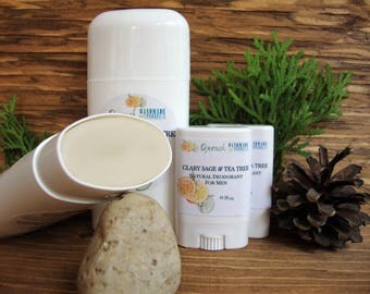 Men's Natural Deodorant, Clary Sage & Tea Tree, Men's grooming, Stink Free Pits, Aluminum free, gifts for guys, organic deodorant