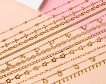 Dainty Gold choker necklace Summer outdoors Summer party layered choker Gold chain chokers Dainty choker Dainty necklace Gift for her