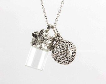 Essential Oil Diffuser Necklace Jewelry with 4 Color Lava Stones and Locket Oil Bottle - 24” Adjustable Chain - FREE Standard Shipping