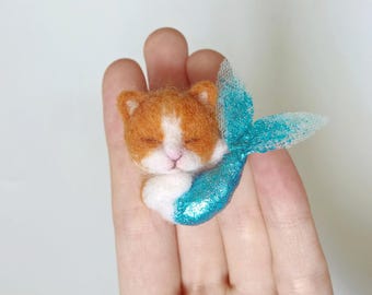 Cat brooch, Cat pin, Mermaid cat, gift for cat lover, cat pins, cat brooches, animal brooch, needle felt brooch, cute cat brooch