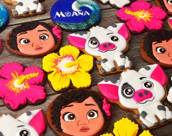 MOANA cookies // Maui cookies, Hawaiian cookies, luau cookies, pua cookies, Disney cookies, Disney party favors , Moana party favors