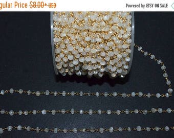 50% OFF Beautiful White Moonstone Rosary Beaded Chain - Moonstone Wire Wrapped Beaded Chain, Sold By Foot, 3.50 - 4 mm - RB5570