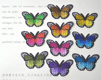 Embroidered iron on patch, floral embroidery applique iron on patch, butterfly patch with multiple colors