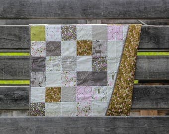 Woodland Quilt | Homemade Baby Quilt | Baby Quilt Handmade | Patchwork Quilt Handmade | Baby Girl Nursery Gift