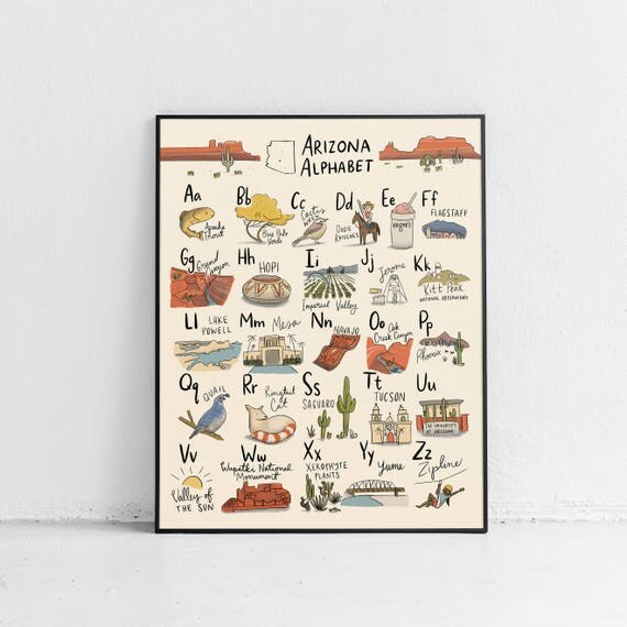 Arizona Alphabet Poster 16x20 AZ Art Print Kid's Room