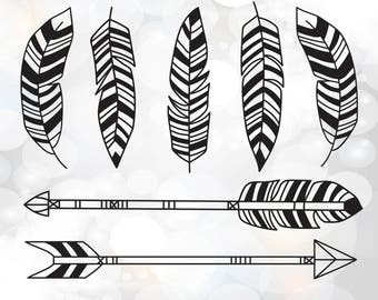 Boho feathers SVG - Arrows SVG Cut Files - Tribal Feathers - Feather and arrow svg, dxf, eps files for Silhouette studio - Instant Download
