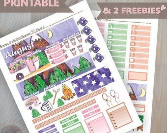 August Erin Condren Monthly Sticker Kit,August Printable Monthly stickers,August Printable Sticker,Camping Monthly sticker kit,August kit