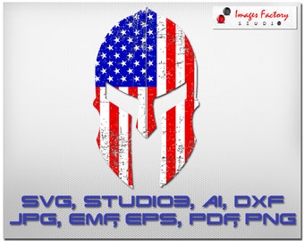 Spartan USA Flag distressed - cuttable Cricut Design Space, Silhouette Digital Cut Files Instant Download svg dxf studio3 png pdf, clipart