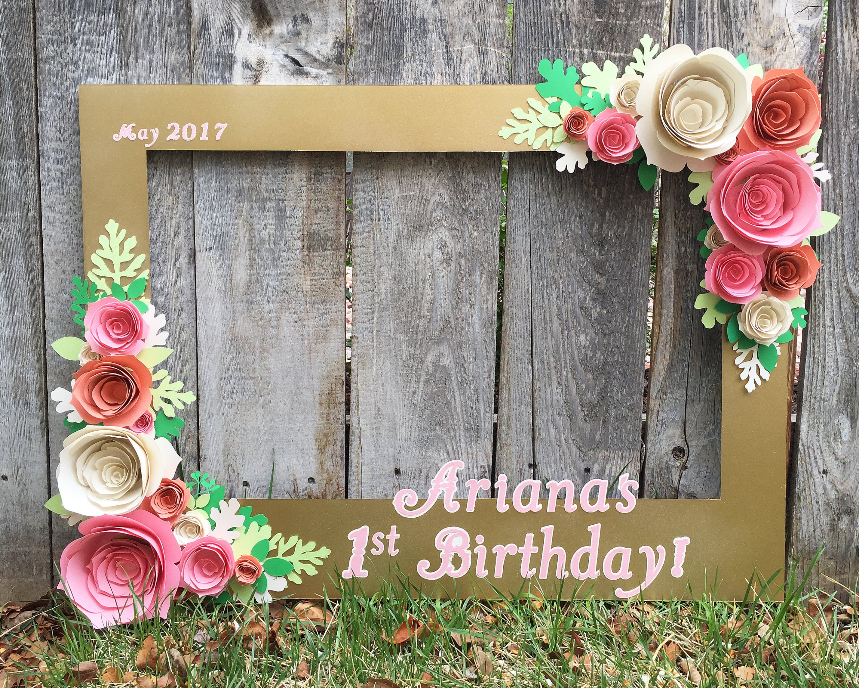 Gold Floral Frame Photo booth prop with 3D flowers perfect