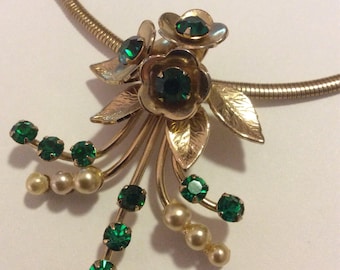 Coro Green Rhinestone Necklace