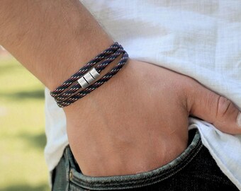 Men's Bracelet Paracord Double Wrap Bracelet Vegan Bracelet Mens Paracord Wrap Bracelet Boyfriend Gift Mens Triple Wrap Bracelet Magnetic