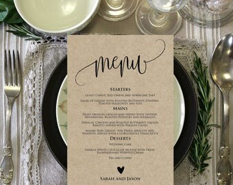 Printable Wedding Menu Template, Editable Menu Card, Instant Download PDF, WLP366