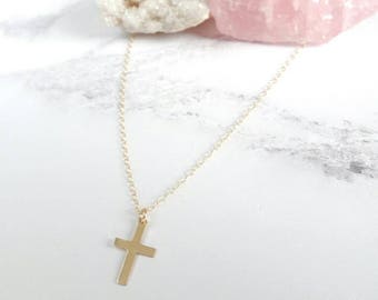 Gold Cross Necklace - Gold Filled - Small Pendant - Gold Crucifix Necklace - Dainty Necklace - Thin chain - Layering Necklace - Gift for Her