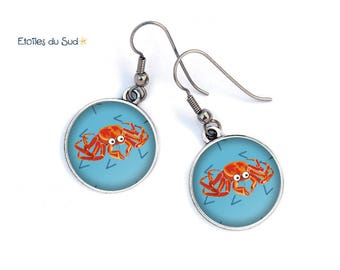 Earrings blue, crab, starfish, background ocean hooks allergy banker resin cabochons. 61