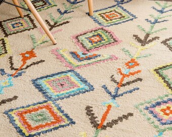 Ivory Nursery Diamond Moroccan Rug - Handtufted Berber Bohemian Beni Rug