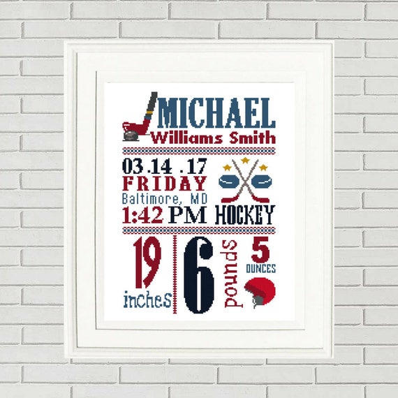 Hockey Birth announcement/Cross Stitch pattern/Birth