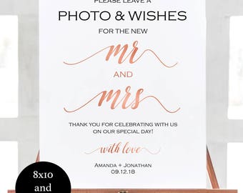Photobooth Sign Instant Download - Rose Gold Wedding Sign - Photobooth Sign Please leave a photo & wishes - Downloadable wedding #WDH81MRAMS