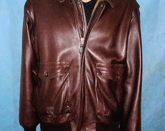 FACONNABLE bomber brown leather lined wool jacket size xl very good condition