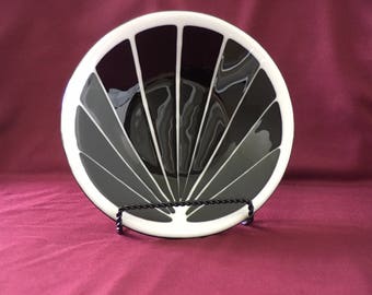 White with Black bursts hand crafted 9" glass bowl