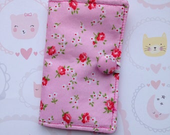 Business card holder-cotton card holder-pink floral card holder