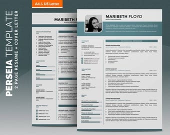 Professional Resume Template / Creative CV Template, 2 Pages Word Resume Design + 1 Pages Cover Letter, Creative Design, Instant Download
