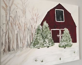 Red barn in snow | Etsy