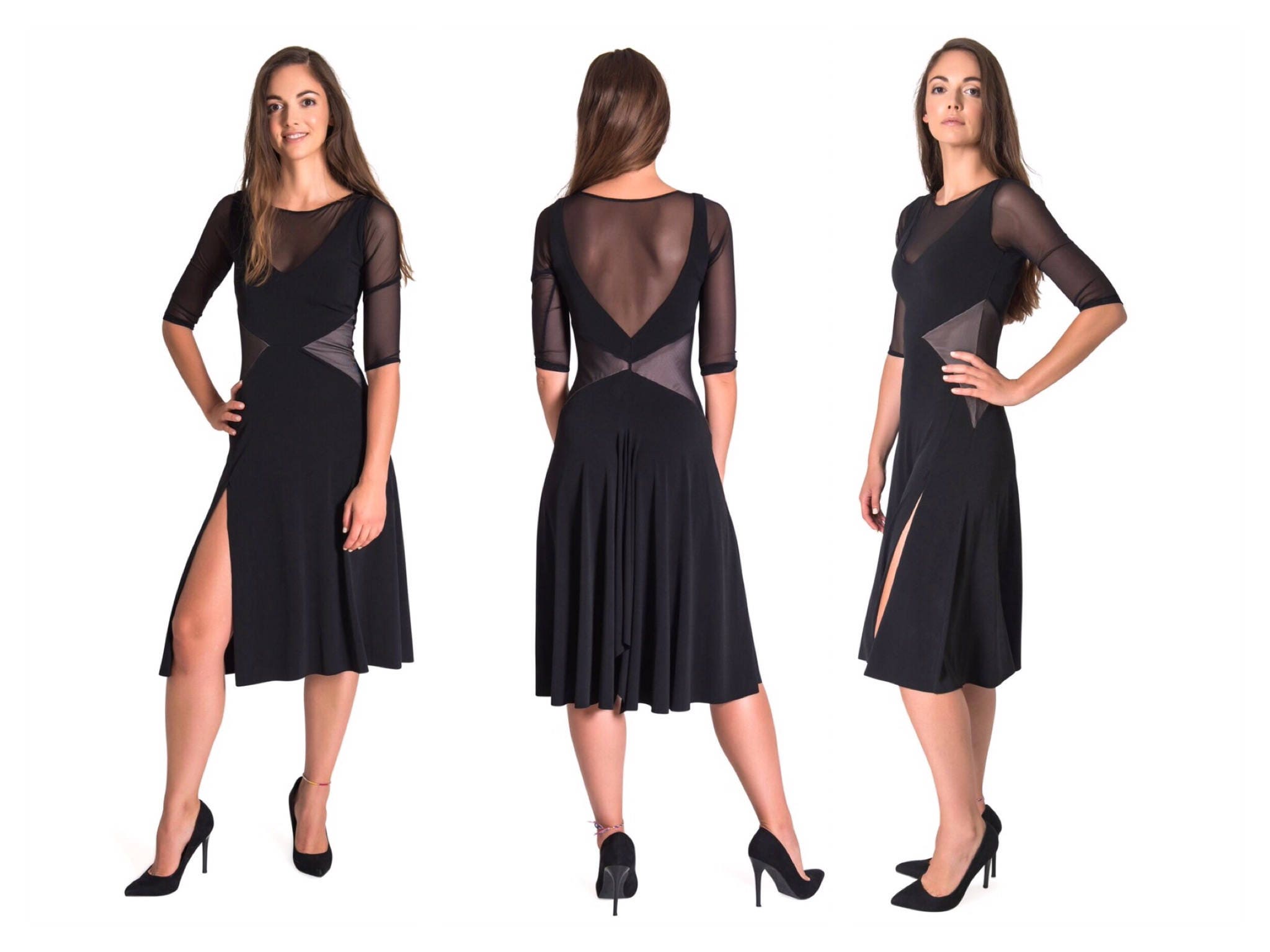 Robe de Tango argentin de Vérone avec manches en tulle 3/4