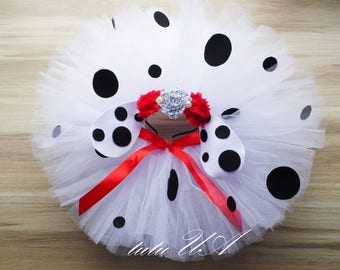 dalmation tutu, dalmation tutu costume, 1st birthday outfit, speacial ocassion tutu skirt, photo prop tutu, Disney's 101 Dalmatians